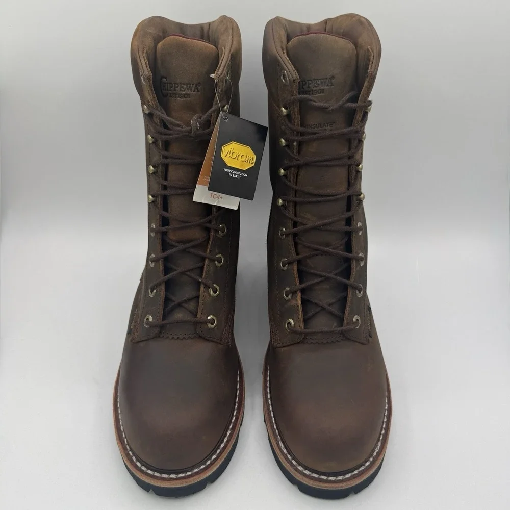 Chippewa Logger Boots Men's Size 11 E Wide Tan Waterproof Leather Steel Toe